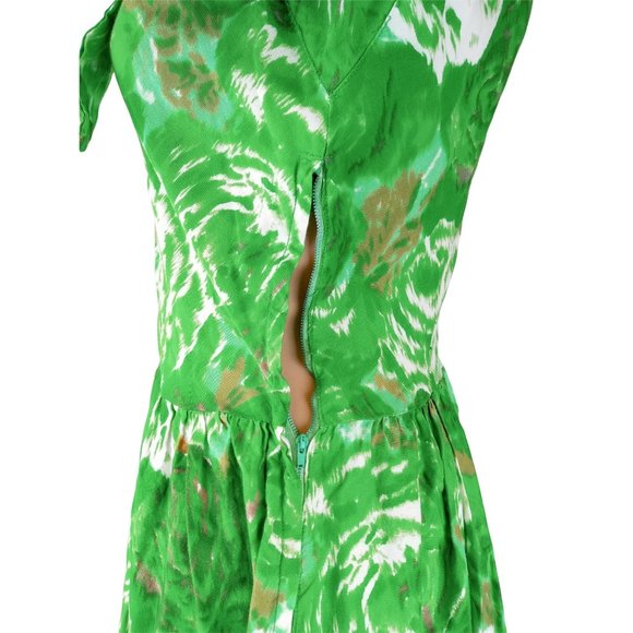 Vintage Dress 50s Floral Green Bow Vogue Women Small Pin Up Skater Rockabilly - Picture 7 of 13